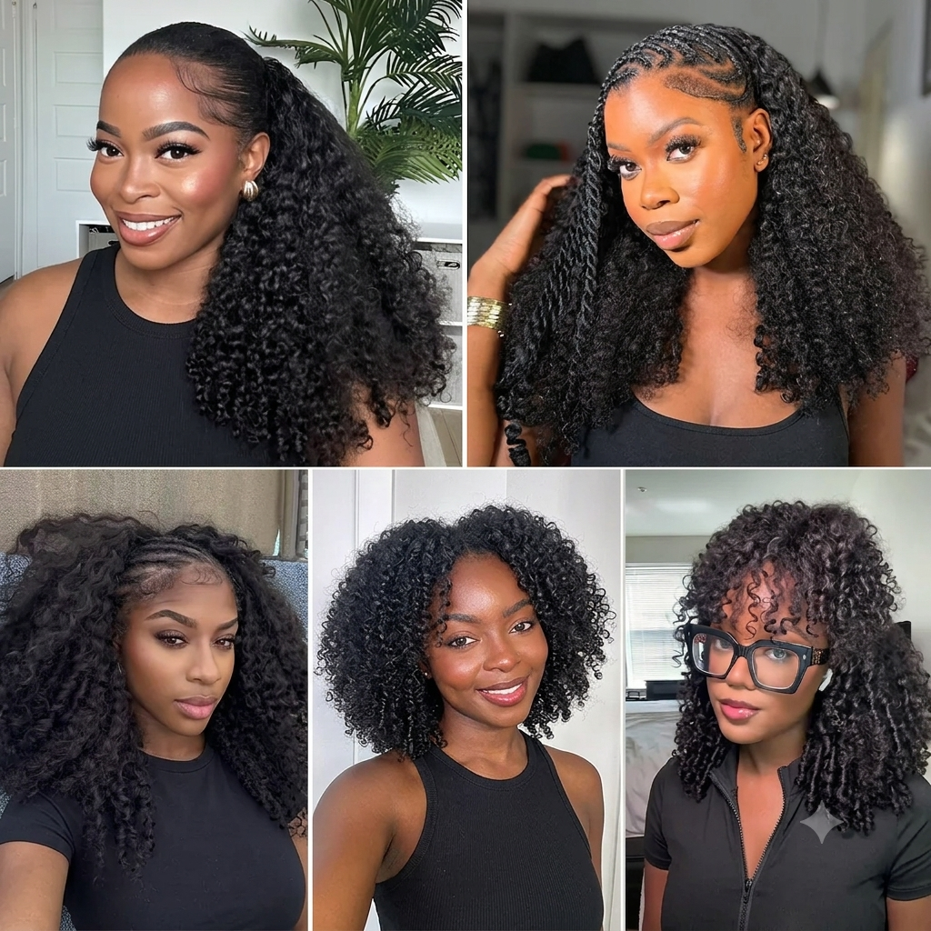 Minimal Leave Out [WEAR GO HALF WIG]  Coily Curly Half Wig Seamless Kinky Curly Flip Over Wig Beginner Friendly