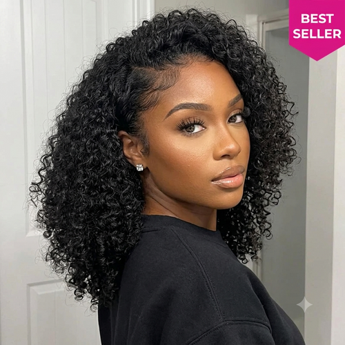 Minimal Leave Out [WEAR GO HALF WIG]  Coily Curly Half Wig Seamless Kinky Curly Flip Over Wig Beginner Friendly