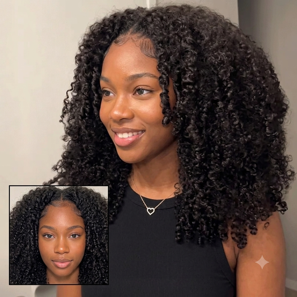 Minimal Leave Out [WEAR GO HALF WIG]  Coily Curly Half Wig Seamless Kinky Curly Flip Over Wig Beginner Friendly
