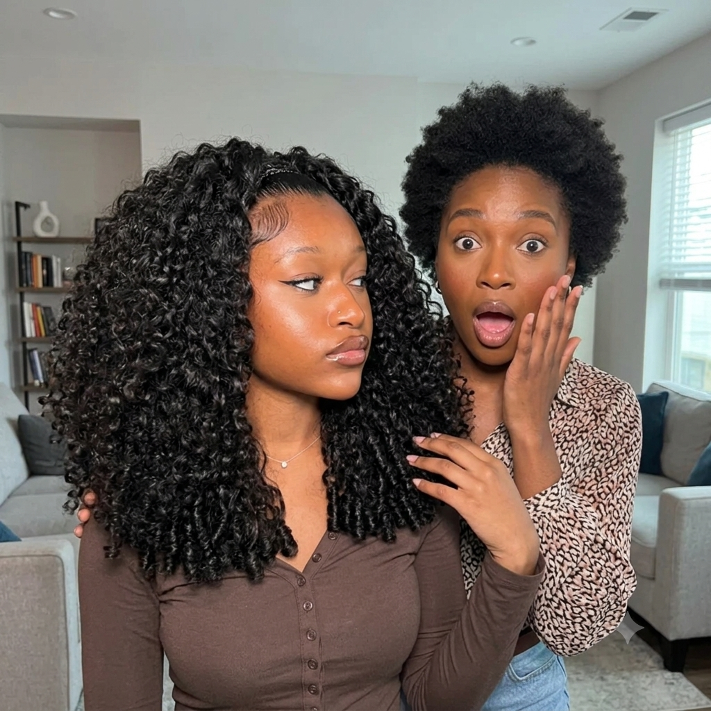 Minimal Leave Out [WEAR GO HALF WIG]  Coily Curly Half Wig Seamless Kinky Curly Flip Over Wig Beginner Friendly