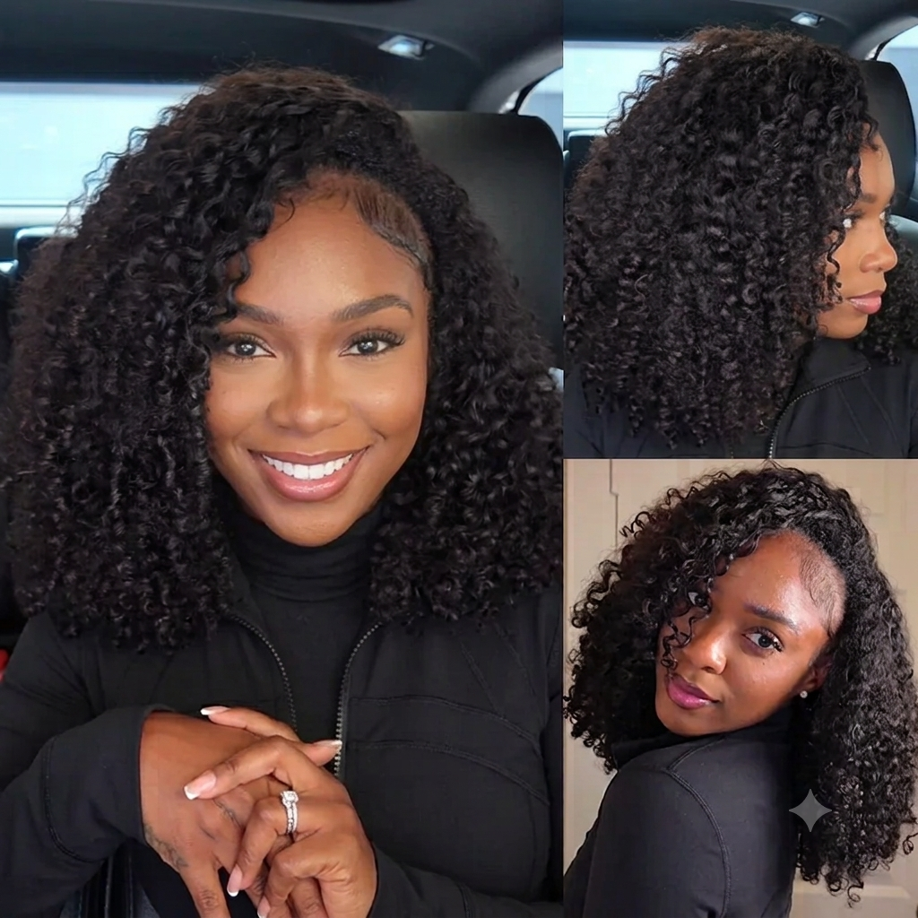 Minimal Leave Out [WEAR GO HALF WIG]  Coily Curly Half Wig Seamless Kinky Curly Flip Over Wig Beginner Friendly
