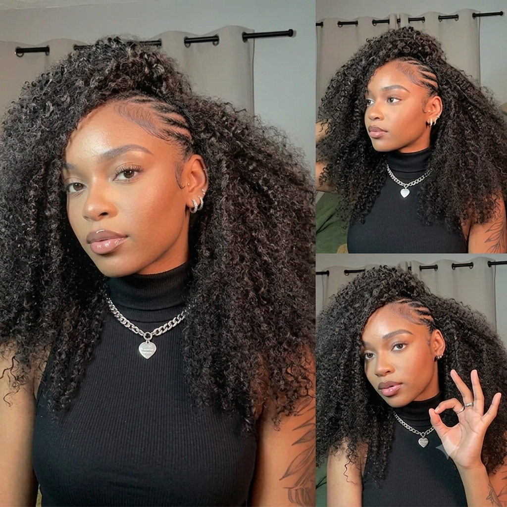Minimal Leave Out [WEAR GO HALF WIG]  Coily Curly Half Wig Seamless Kinky Curly Flip Over Wig Beginner Friendly