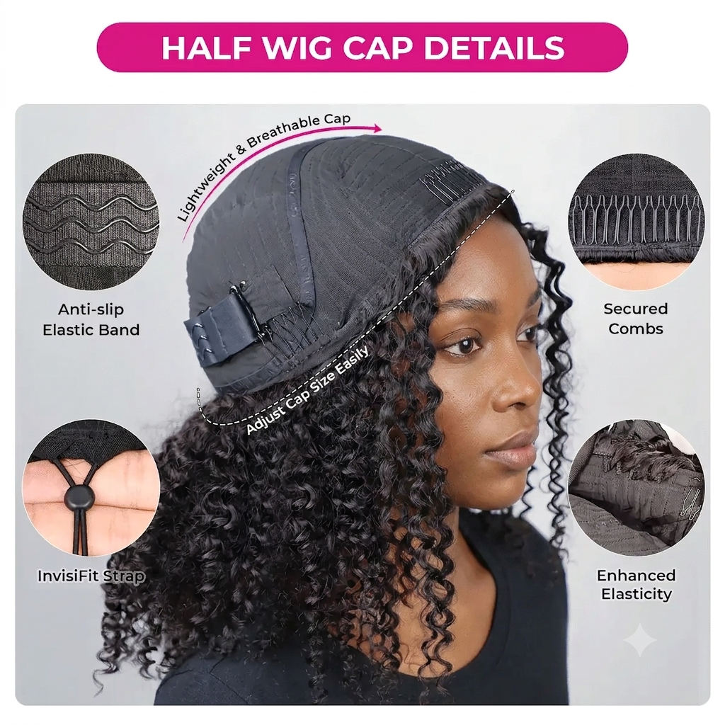 Minimal Leave Out [WEAR GO HALF WIG]  Coily Curly Half Wig Seamless Kinky Curly Flip Over Wig Beginner Friendly