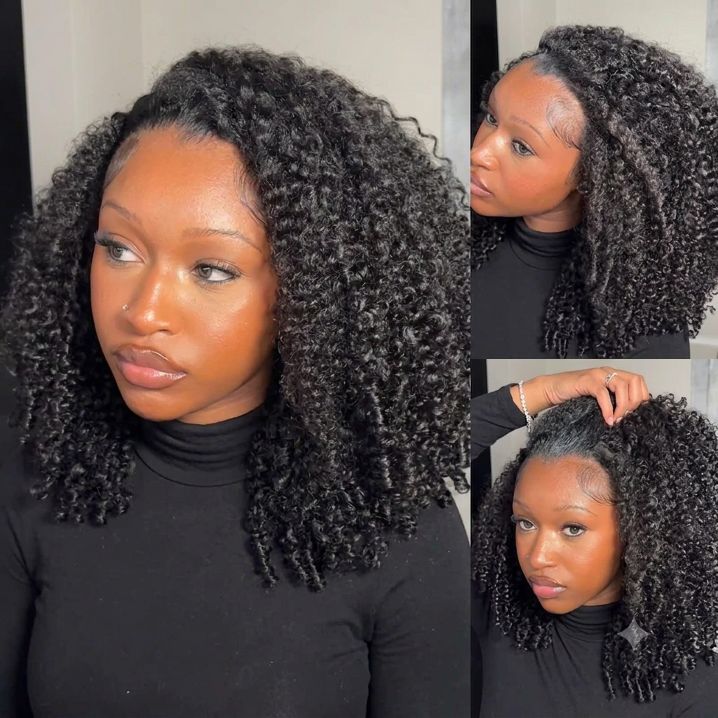 Minimal Leave Out [WEAR GO HALF WIG]  Coily Curly Half Wig Seamless Kinky Curly Flip Over Wig Beginner Friendly