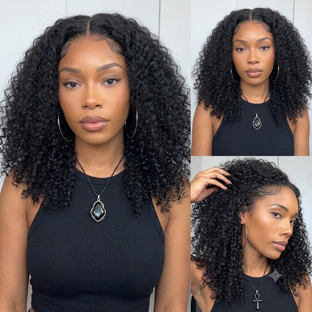 Minimal Leave Out [WEAR GO HALF WIG]  Coily Curly Half Wig Seamless Kinky Curly Flip Over Wig Beginner Friendly